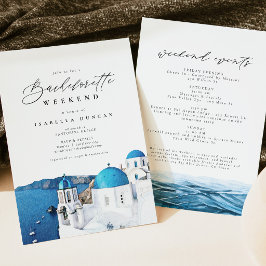 Invitación Acuarela Santorini Grecia horizonte Océano Tropica