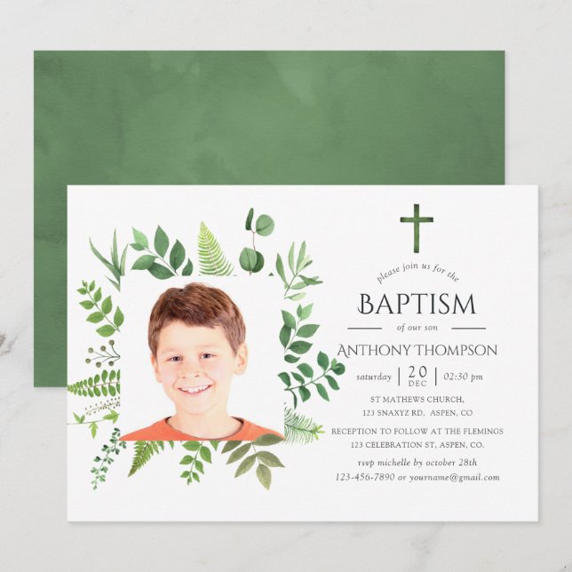 Invitación Acuarela Selva vegetación Bautismo o Cristalizació (Anverso / Reverso)