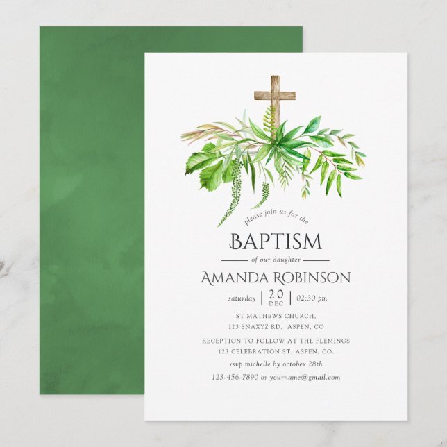 Invitación Acuarela Selva vegetación Bautismo o Cristalizació (Anverso / Reverso)