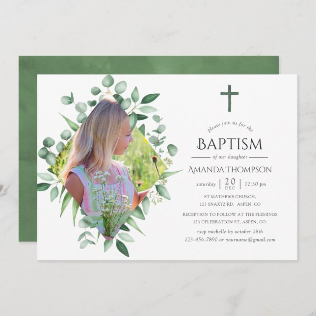 Invitación Acuarela Selva vegetación Bautismo o Cristalizació (Anverso / Reverso)