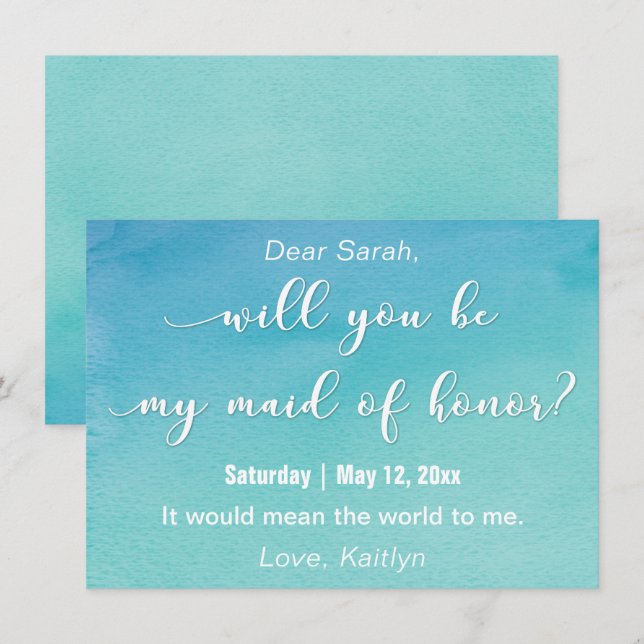 Invitación Acuarela "¿Serás mi empleada de honor?" (Anverso / Reverso)