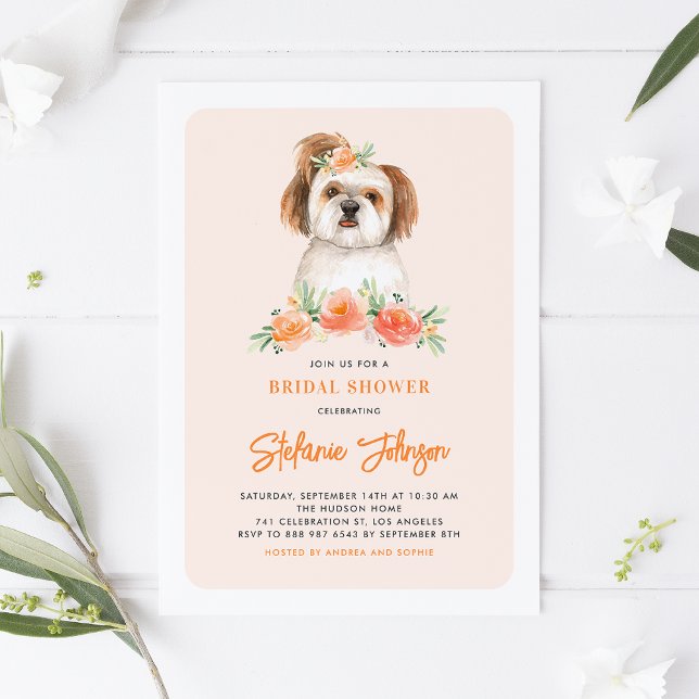 Invitación Acuarela Shih Tzu y Nacimiento de Perro de Flores  (Subido por el creador)