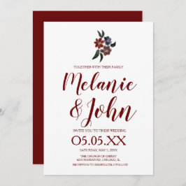 Invitación Acuarela Simple Burgundy Floral Romántico Boda