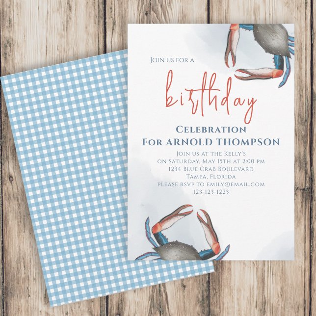 Invitación Acuarela Simple Cumpleaños Cangrejo Azul Costa del (Subido por el creador)