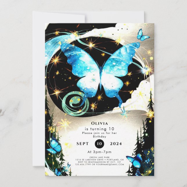 Invitación Acuarela Simple Mariposa Cumpleaños (Anverso)