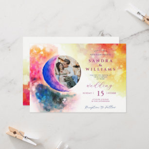 Invitación Acuarela sobre la pareja de la luna Foto Ombre Bod