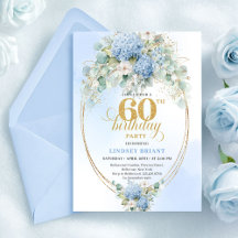 Acuarela Sofisticada Floral Azul 60 Cumpleaños