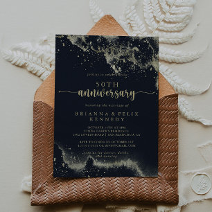 Invitación Acuarela Splash Dorado 50º Aniversario de Boda  