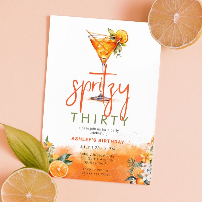 Invitación Acuarela Spritz Naranja Flores Cumpleaños (Subido por el creador)