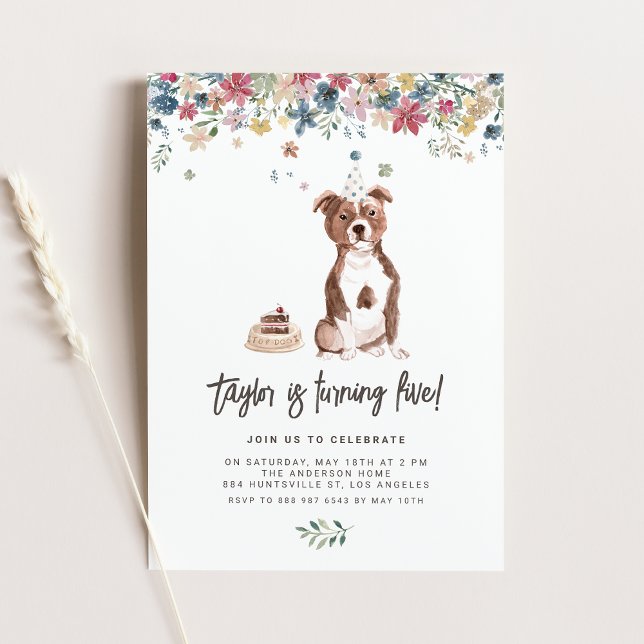 Invitación Acuarela Staffordshire Bull Terrier Dog Cumpleaños (Celebrate your furry friend’s special day with our charming pitbull dog birthday invitation.)