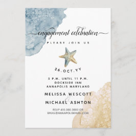 Invitación Acuarela Starfish Dusty Blue Coastment Engagement