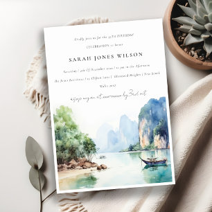 Invitación Acuarela suave en la costa de Tailandia Cumpleaños