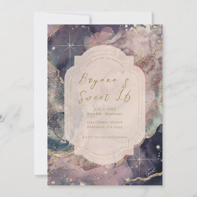 Invitación Acuarela suave Pastel Galaxia Celestial Dulce 16 (Anverso)