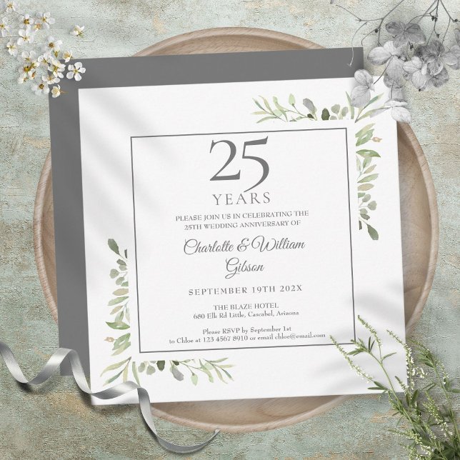 Invitación Acuarela Suave Vegetación 25 Aniversario (Soft Watercolour Greenery 25th Anniversary Invitation)