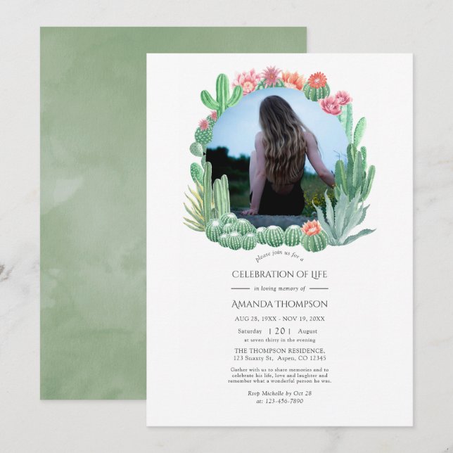 Invitación Acuarela suculenta celebración de la foto de la vi (Anverso / Reverso)