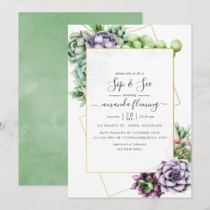 Invitación Acuarela Suculenta Geométrica Bebe y Ve