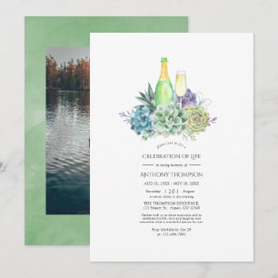 Invitación Acuarela Suculentas Celebración de la Vida con Vin