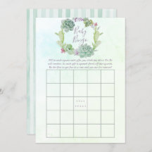 Acuarela Suculento Bingo de Bebé Baby Shower