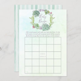 Invitación Acuarela Suculento Bingo de Bebé Baby Shower
