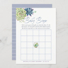 Invitación Acuarela Suculento Bingo de Bebé Baby Shower