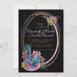 Invitación Acuarela Suculento, Boda virtual morado negro