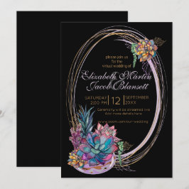 Invitación Acuarela Suculento, Boda virtual morado negro