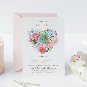 Invitación Acuarela Suculento Corazón Floral Bridal Tea Fiest