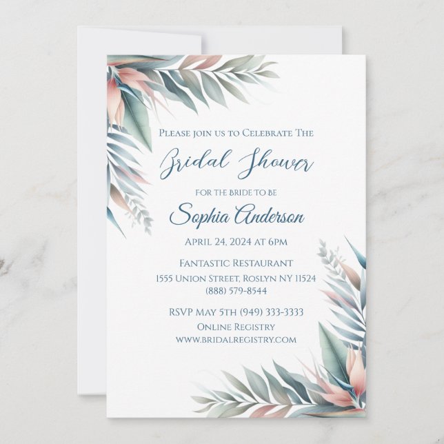 Invitación Acuarela Sueño tropical- Ducha nupcial- (Anverso)