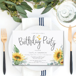 Invitación Acuarela Sunflower Yellow Plaid Birday Party