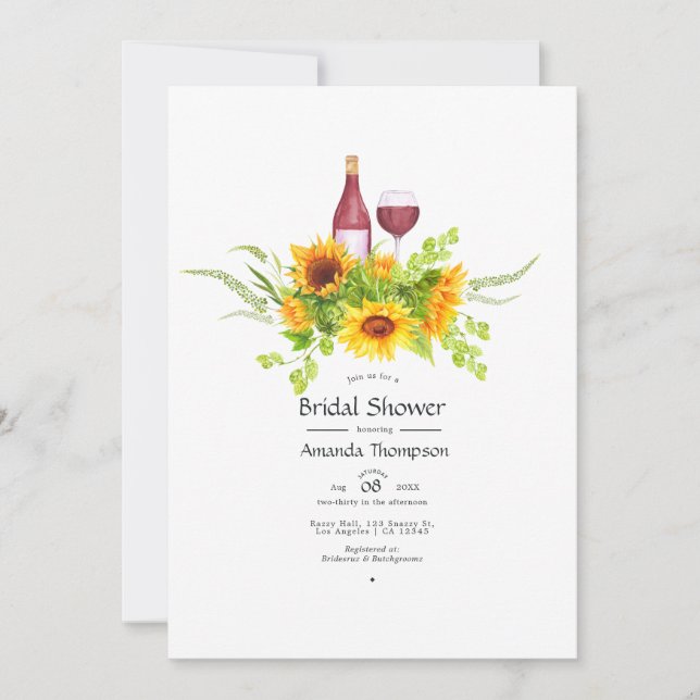 Invitación Acuarela Sunflowers Bridal Shower WEST (Anverso)
