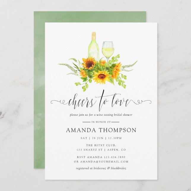 Invitación Acuarela Sunflowers Bridal Shower WEST (Anverso / Reverso)