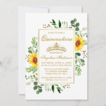Acuarela Sunflowers Greenery Quinceanera Gold
