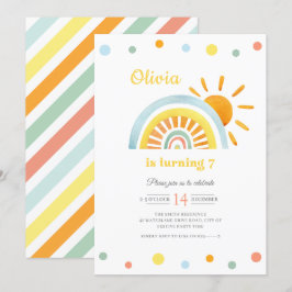 Invitación Acuarela Sunny Boho Rainbow Kids Cumpleaños