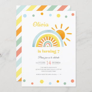 Invitación Acuarela Sunny Boho Rainbow Kids Cumpleaños