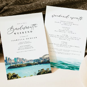 Invitación Acuarela Sydney Australia Silueta Tropical Playa