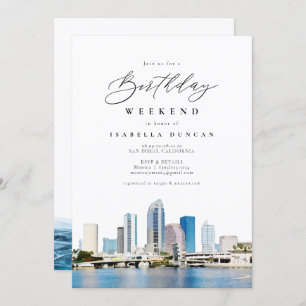 Invitación Acuarela Tampa Florida Skyline Birday
