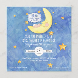 Invitación Acuarela te ama a la luna en Baby Shower