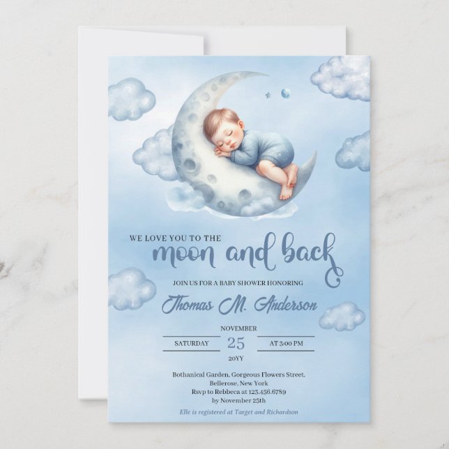 Invitación Acuarela te queremos a la luna y a la espalda (Anverso)