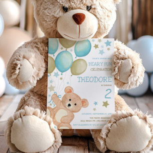 Invitación Acuarela Teddy Bear Blue Gold Boys Cumpleaños