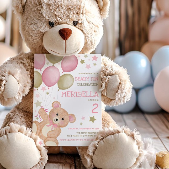 Invitación Acuarela Teddy Bear Chicas Oro Rosa Cumpleaños (Subido por el creador)