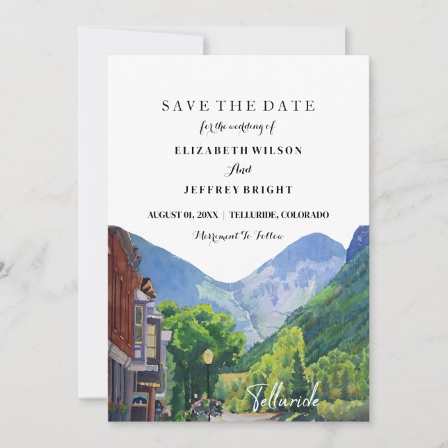 Invitación Acuarela Telluride Colorado Ski Save the Date (Anverso)