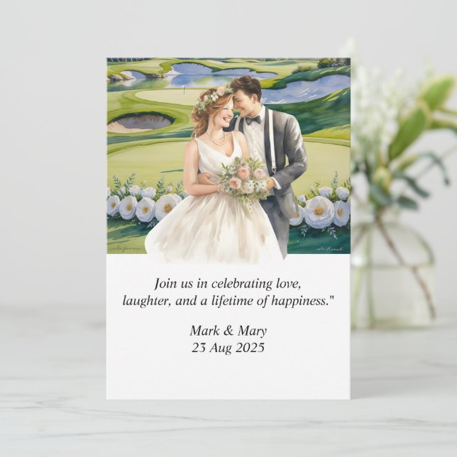 Invitación acuarela temática Boda de golf (Anverso de pie)