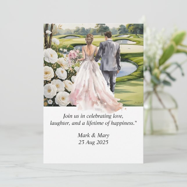 Invitación acuarela temática Boda de golf (Anverso de pie)