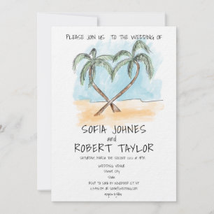 Invitación Acuarela temática de playa Caligrafía Palm Tropic