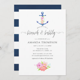 Invitación Acuarela Temática Náutica Brunch Floral y Bubbly