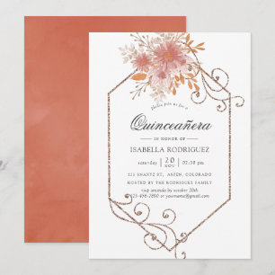 Invitación Acuarela Terracota Geométrica Quinceañera