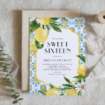 Invitación Acuarela Tile marroquí y diseño limón dulce 16<br><div class="desc">Celebra con estilo esta invitación de personalizable Dulce Dieciséis, con un vibrante patrón de acuarela de baldosas marroquíes en amarillo, azul y blanco, acentuado con lóbulos acuarelas juguetones. Perfecto para una divertida y colorida celebración de cumpleaños, esta invitación le agrega un toque mediterráneo único a su día especial. Personaliza esta...</div>