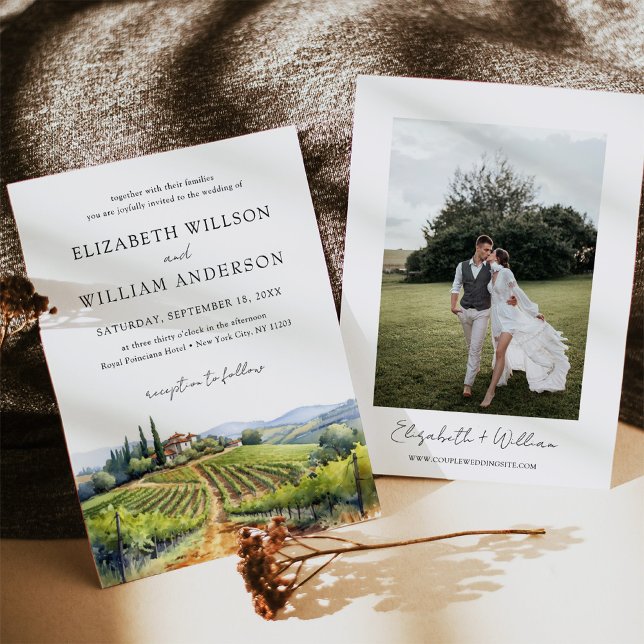 Invitación Acuarela Toscana Italia Foto de boda de destino (Invite guests to your dreamy Tuscan wedding with our watercolor Italy destination invitations.)