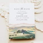 Invitación Acuarela Toscana Italia Skyline Save the Date<br><div class="desc">Esta boda de destino,  salvo la fecha,  incluye una pintura acuarela de la Toscana,  Italia. Edite fácilmente *most* frases para satisfacer tus necesidades y agregue tu propia foto o fotos al fondo con tu sitio web de bodas.</div>