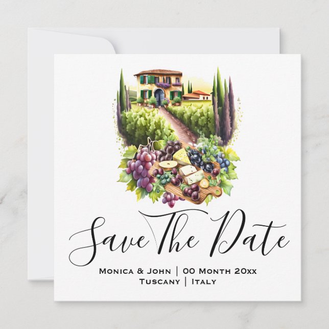 Invitación Acuarela Toscana Villa moda italiana (Anverso)